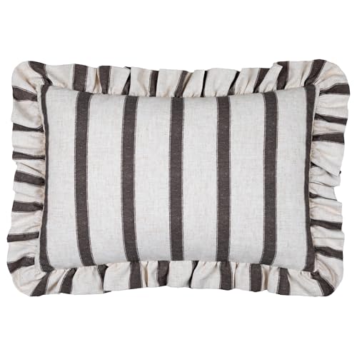 furn. Wylder Connie Polyester Filled Cushion – Striped Ruffle Linen Textured Decorative Pillow (Chocolate – 35x50cm)