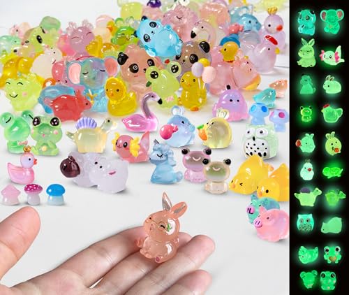 SparkleFab 100 Pcs Luminous Mini Resin Animals Tiny Resin Animals Bulk, Glow in The Dark to Hide Around The Office Home, for Garden Miniatures Fairy Garden Accessories Crafts Micro Landscape Decor