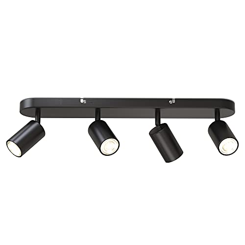 B.K.Licht Ceiling Light, 4 Adjustable Spots, GU10 Sockets, Bulbs not Included, Rotatable Spotlight for Kitchen, Dining Room, Bedroom, Metal Spotbar, Flexible Design IP20 230V, 55/21.6 cm, Black