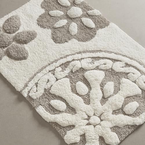 "Madison Park Casablanca 100% Cotton Tufted Bathroom Rugs Luxurious Plush Medallion Floral Pattern Bath Mat Absorbent, Quick Dry, Spa Design Shower Room Décor, Rectangle 20"" x 30"", Taupe"