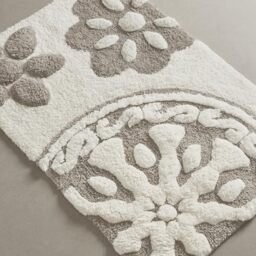 "Madison Park Casablanca 100% Cotton Tufted Bathroom Rugs Luxurious Plush Medallion Floral Pattern Bath Mat Absorbent, Quick Dry, Spa Design Shower Room Décor, Rectangle 20"" x 30"", Taupe"