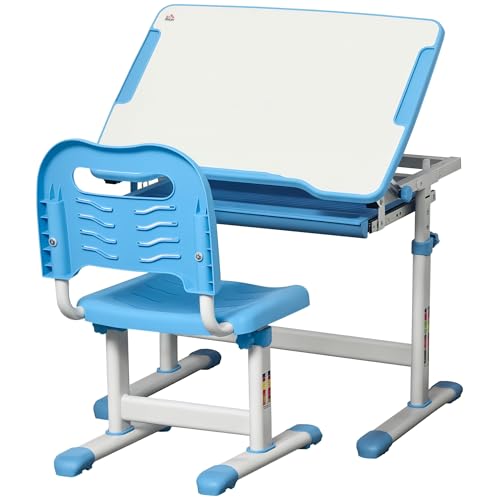 HOMCOM Kids Desk and Chair Set, Height Adjustable Student Writing