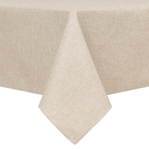 Hiasan Faux Linen Square Tablecloth - Wrinkle and Stain Resistant Washable Table Cloth for Kitchen Dining Room Holiday Table Cover for Party Dinner, Beige, 60 x 60 Inch