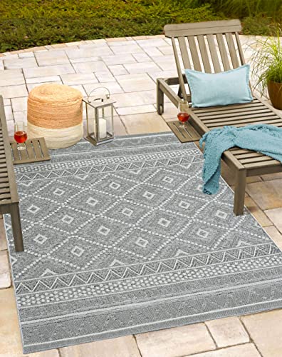 Mia's Rugs Adora Modern Rug, Boho Style, Suitable for Indoor and Outdoor Use, Especially Flat, Ideal for Kitchen and Dining Room, But Also for Balcony or Patio, Grey, 067 x 180 cm
