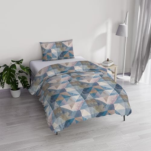 Italian Bed Linen River Cotton Single Duvet Cover Set, Made in Italy – Duvet Cover Set – Duvet Cover 150 x 200 cm with Double Flap and Pillow Cases (Single, Sepik Blue)