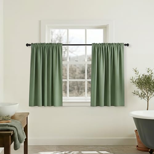 Mrs.Naturall Small Curtains for Narrow Kitchen Window 18 Inch Wide x 24L 18x24 Total Pair 36 x 24 Inch Long,Sage Green