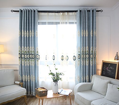 VOGOL Simple Chenille Jacquard Blackout Window Elegance Curtains/Drapes/Panels/Treatments for Bedroom Living Room,Top Grommets (2 Panels)