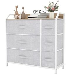YITAHOME Chest of Drawers with 6 Drawers, Fabric Dressers with Easy Pull Handle,Sturdy Steel Frame,Storage Drawers for Bedroom, Closet, Clothes,Light Grey