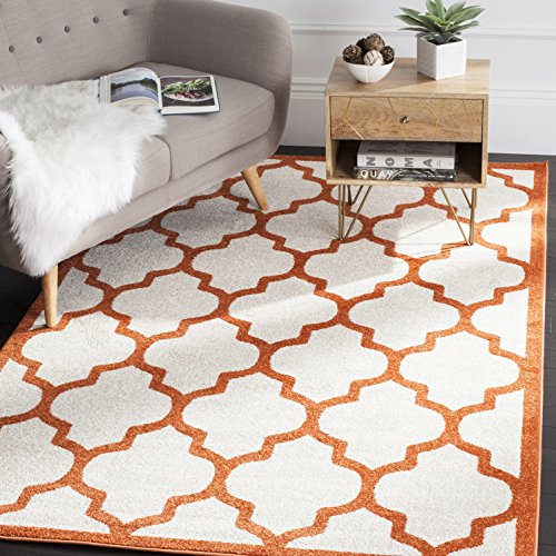 Safavieh Trellis Indoor/Outdoor Woven Rectangle Area Rug, Amherst Collection, AMT420, in Beige / Orange, 183 X 274 cm for Garden, Patio or Any Outdoor Space