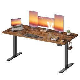 VASAGLE Electric Standing Desk, Height Adjustable Desk, Sedentary Reminder, 4 Memory Heights, for Home Office, 160 x 70 cm, Rustic Brown LSD316KD01