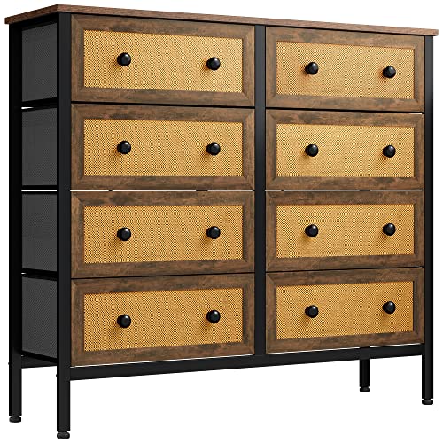YITAHOME Rattan Chest of Drawers, Heavy Duty Rattan Woven 8-Drawer Dresser,  Storage Organizer Unit for Bedroom, Living Room, Hallways, Entryways,  Rustic Brown by Amazon | uFurnish.com