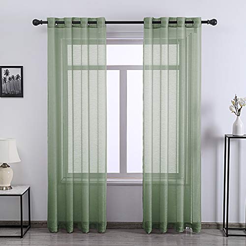 "DONREN SAGE Sheer Curtains 72 Inch Long 2 Pack Eyelet Linen Look Voile Textured Sheer Curtains for Living Room Bedroom 52"" W x 72"" L"