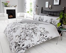 GC GAVENO CAVAILIA Luxury Geometric Duvet, Floral Quilt Set, Polycotton Bed Covers, Eden-Grey, King
