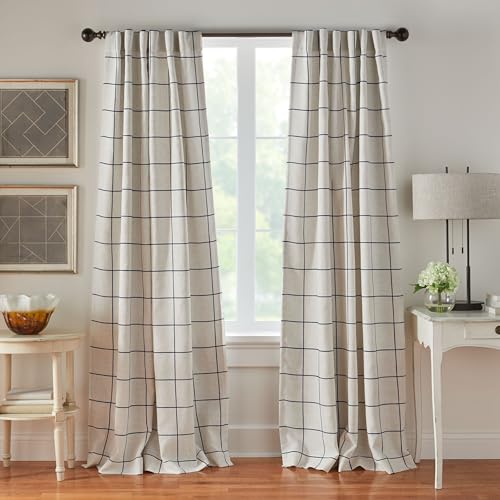 Elrene Home Fashions Brighton Checkered Blackout Panel Curtain for Living Room and Bedroom with Back Tunnel and Pocket Bookmarks for Curtain Rod, 132cm x 274cm, Indigo, 1 Panel