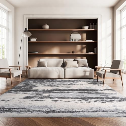 SAFAVIEH Shag Rug for Living Room, Dining Room, Bedroom - Fontana Shag Collection, Short Pile, in Grey and Ivory, 201 X 274 cm