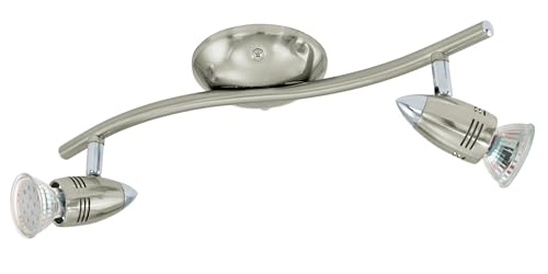 Eglo LED Ceiling Lamp Magnum LED, 2-Light Ceiling Spotlight, Metal Ceiling Fixture, Living Room lamp in Matte Nickel, Chrome, Spots Including GU10 Bulbs, Warm White