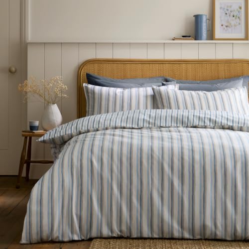 Emily Bond Brushed Cotton Somerset Stripe Single Duvet Cover Set Blue