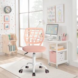 FurnitureR Colouree Office Chair, Ergonomic Swivel Seat Height Adjustable for Computer, 5 Spoke Wheels, Chairs and Stools for Home, Work Seat, Pink Macaron