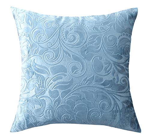 "TangDepot Embossed Velvet Throw Pillow Cover-(20"" x 20"", C03 Powder Blue) - Color-matched invisible zipper. Easy Clean. Swap covers refresh without new pillows. for sofa, bed, office, indoor/outdoor."