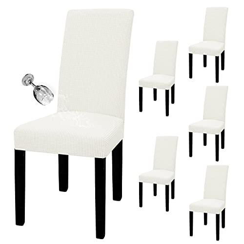 Easy-Going 100% Waterproof Dining Room Chair Cover Set of 6, Stretch Jacquard Parson Chair Slipcover Removable Washable Chair Protector for Home, Restaurant, Banquet (Large, Cream)