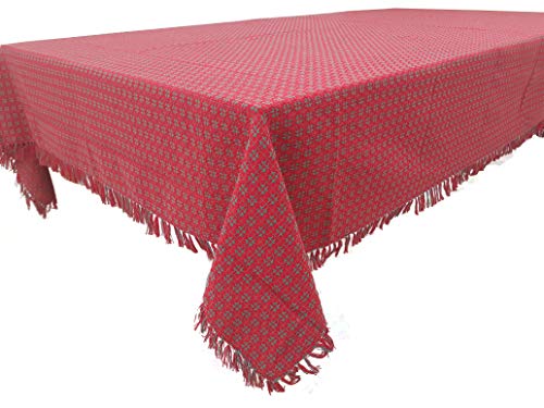 The Season Thread Table Cloth, Christmas Red & Green Woven Fringed, 100% Cotton Table Cover, Size 60x102 Inch, Suitable for Formal Dining, and Casual Occasions.