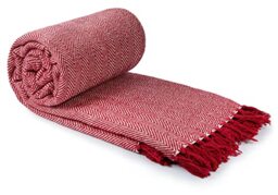 Emma Barclay Herringbone - Recycled Cotton Patterned Chair Sofa Setee Bed Throw Over Blanket in Red - 50x60 (127x152cm)