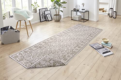 NORTHRUGS Curacao Indoor and Outdoor Rug 80 x 250 cm - Reversible Rug Weatherproof Modern Graphic Pattern for Balcony Patio Garden Conservatory Kitchen Living Room Rug Waterproof in Linen