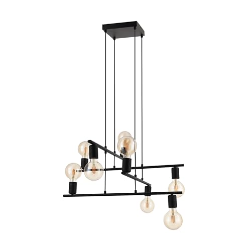 EGLO Mezzana Pendant Light, 8-Bulb Pendant Lamp, Vintage, Industrial, Steel Pendant Light in Black, Dining Table Lamp, Living Room Lamp, Hanging with E27 Socket