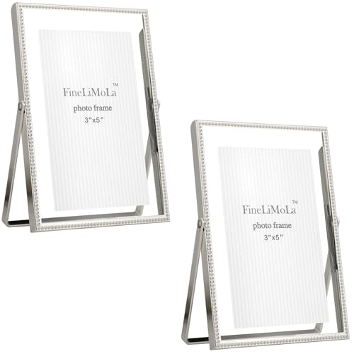 Silver 4x 6'' Floating Frame 2Pack, For Photo Sizes 2x3'', 3.5x 5'', Beaded Metal Edge Frames 4x6'' Silver, Adjustable Tabletop/Shelf Photo Frame, Classy Gift frame for Wedding, office, Home Decor
