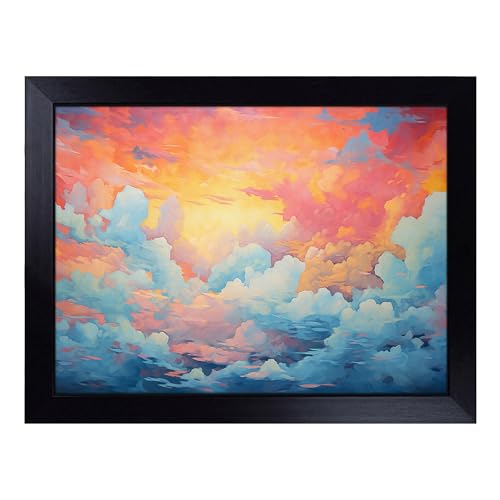 Lap Tray with Bean Bag Cushion, Cloudy Sky Orphism - Handmade in the UK, Raised Wooden Edge, Padded Cushion, Heat-Resistant Wipe-Clean Surface, for Meals, Laptops and Crafts