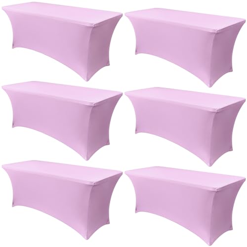 Obstal 6 Pack Stretch Spandex Table Covers for 6 Foot Tables - 6 FT Universal Rectangular Fitted Tablecloth Protector for Wedding, Banquet, Party, 72 Length x 30 Width x 30 Height Inches, Light Purple