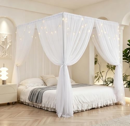Akiky Sheer Curtains Full Size Queen Size 8 Panels Window Treatment Set for Bedroom Decor White