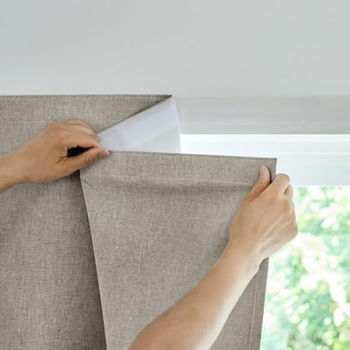 Jilron 100% Blackout French Door Curtain,Adhesive, No Drilling Required,Small Curtains Designed for Installation On Doors (Light Coffee - W25 ?? L40 in)