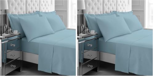 GC GAVENO CAVAILIA Kingsize Bed Sheet Set 4Pieces - 1x Fitted Sheet, 1x Flat Sheet & 2x Pillowcases 50x75 - Lightweight & Easy Care - Fitted Sheet Set Supersoft Polyester Bedding - Blue (Pack of 2)