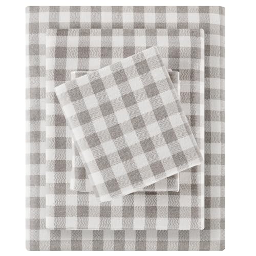 SLEEP PHILOSOPHY True North 100% Cotton Flannel Sheets King Size, Cozy Flannel Sheet Set Brushed for Extra Softness, Heavyweight Novelty Print Warm Flannel Bedding Set, Gray Herringbone Check4 Piece