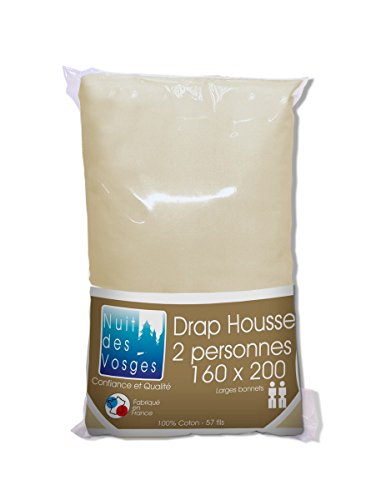 Nuit des Vosges Cotoval Plain Cotton Fitted Sheet for Adjustable Beds, Cotton, natural, 160x200