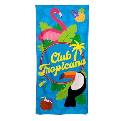Puckator Flamingo Club Tropicana Microfibre Beach Towel - Large Quick Drying Lightweight Thin Funny Mens Girls Beach Pool Holiday Towel Towels For Adults Womens Vacation Accessories Essentials Family
