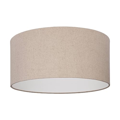 "Eglo Ceiling Light Fixture Feniglia, Flush Ceiling lamp, Round Living Room and Bedroom Lighting, Natural Linen and Black Metal, E27 Socket, Ø 19"""