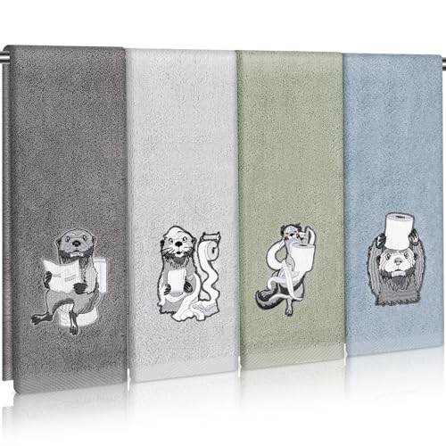 "SmoothNovelty 4 PCS Otter Hand Towels for Bathroom 29"" x 13"" Funny Gifts for Women Otter Decor Hand Towels for Bathroom, Kitchen, Valentines Day Gifts Cute Animal"