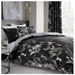 GC GAVENO CAVAILIA Comfy MARBLE Bed Set with Duvet Cover and Pillow Cases, Polyester-Cotton, Black, King