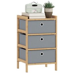 HOMCOM Chest of Drawers, 3 Fabric Drawers Dresser with Bamboo Frame, Narrow Storage Unit for Small Spaces, Bedroom, Living Room, Hallway, Light Grey