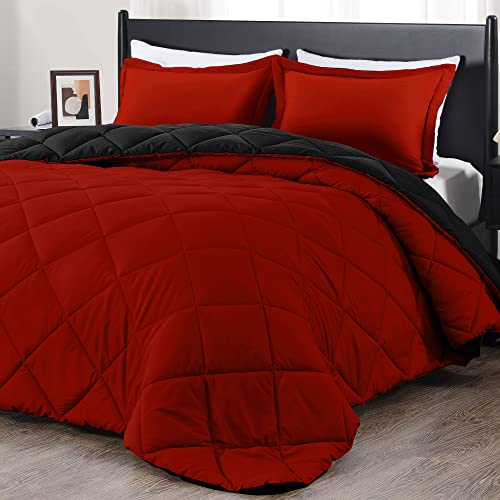 "downluxe King Size Comforter Set - Red and Black King Comforter, Soft Bedding Sets for All Seasons - 3 Pieces - 1 Comforter (104""x92"") and 2 Pillow Shams(20""x36"")"