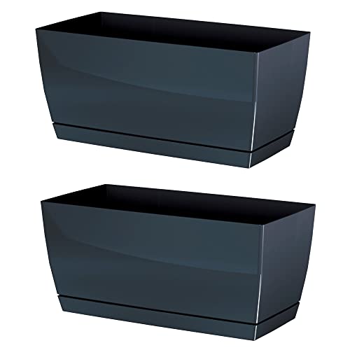 WELL HOME MOBILIARIO & DECORACI??N 2X Coubi Case P Plastic Planter Color 29 (Long) x 14,2 (Width) x 13,6 (Height) cm, Graphite Grey