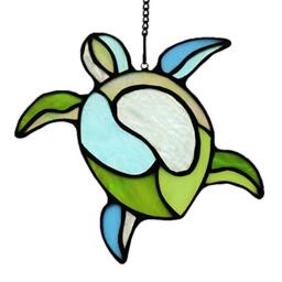 HAOSUM Sea Turtle Stained Glass Window Hangings Suncatcher Ornament,Sea Turtle Decor for Bathroom Office,Navy Beach Theme Decoration Gift for Parents Grandma Aunt Housewarming Gifts