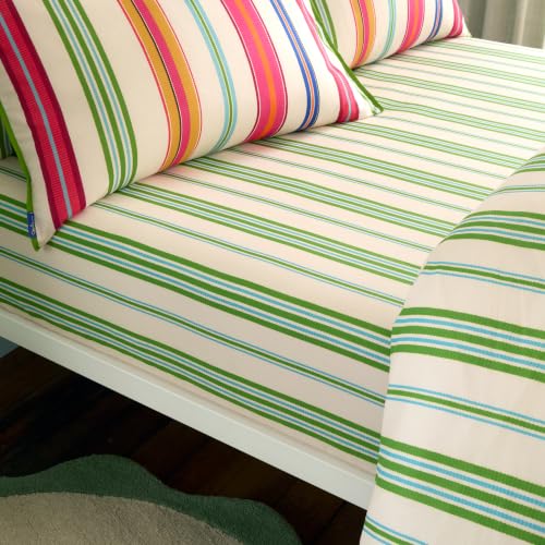 Sophie Robinson Sophie Stripe 100% Cotton Double Fitted Sheet Green