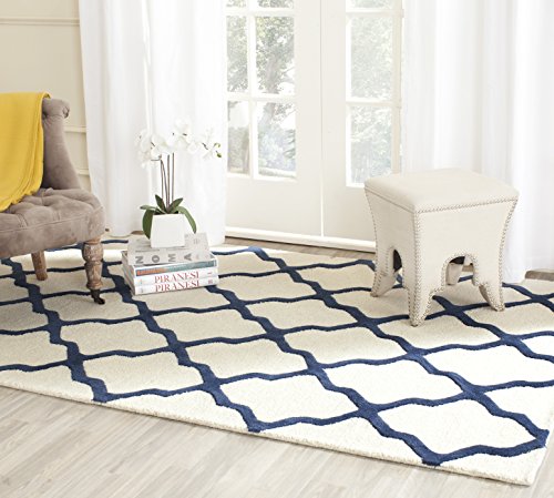 Safavieh Trellis Indoor Hand Tufted Rectangle Area Rug, Cambridge Collection, CAM121, in Ivory / Navy, 122 X 183 cm for Living Room, Bedroom or Any Indoor Space