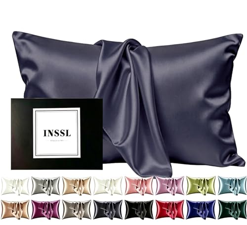 INSSL Silk Pillowcase for Women, Mulberry Silk Pillowcase for Hair and Skin and Stay Comfortable and Breathable During Sleep (Standard, Dark Grey)