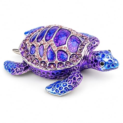 SEVENBEES Purple Sea Turtle Figurine Decorative Hinged Trinket Box Lake Turtle