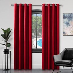 Gaveno Cavailia Luxury Fully Lined Plain FAUX SILK EYELET CURTAINS With Tie Backs Deep Red 66x54 Inches