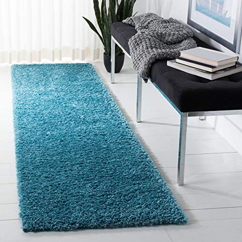 Safavieh Shag Rug for Living Room, Dining Room, Bedroom, August Shag Collection, Short Pile, in Turquoise, 80 x 180 cm